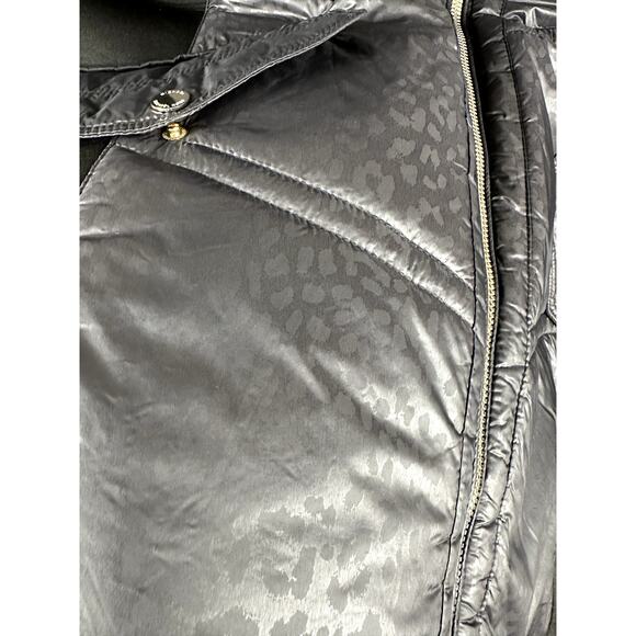 Michael Kors Leopard Print Hooded Faux Fur Puffer Jacket Coat Black Women's 1X - Picture 3 of 9